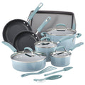 Rachael Ray Gradient Sky Blue Hard Enamel Nonstick Cookware Set, 14 PC