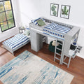 Twin Loft Bed with Closet & Desk, Wood Bed Frame with Movable Bed, Bunk Bed for Kids Adult, Gray