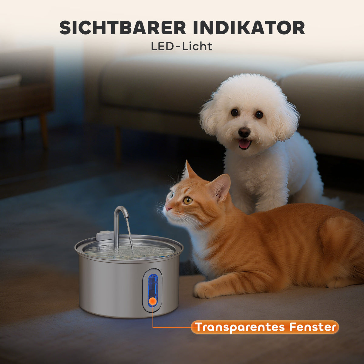 PawHut Katzenbrunnen 2,5L Trinkbrunnen für Katzen mit leiser Pumpe LED Aktivkohlefilter 19,4 x 19,4 x 18,7 cm