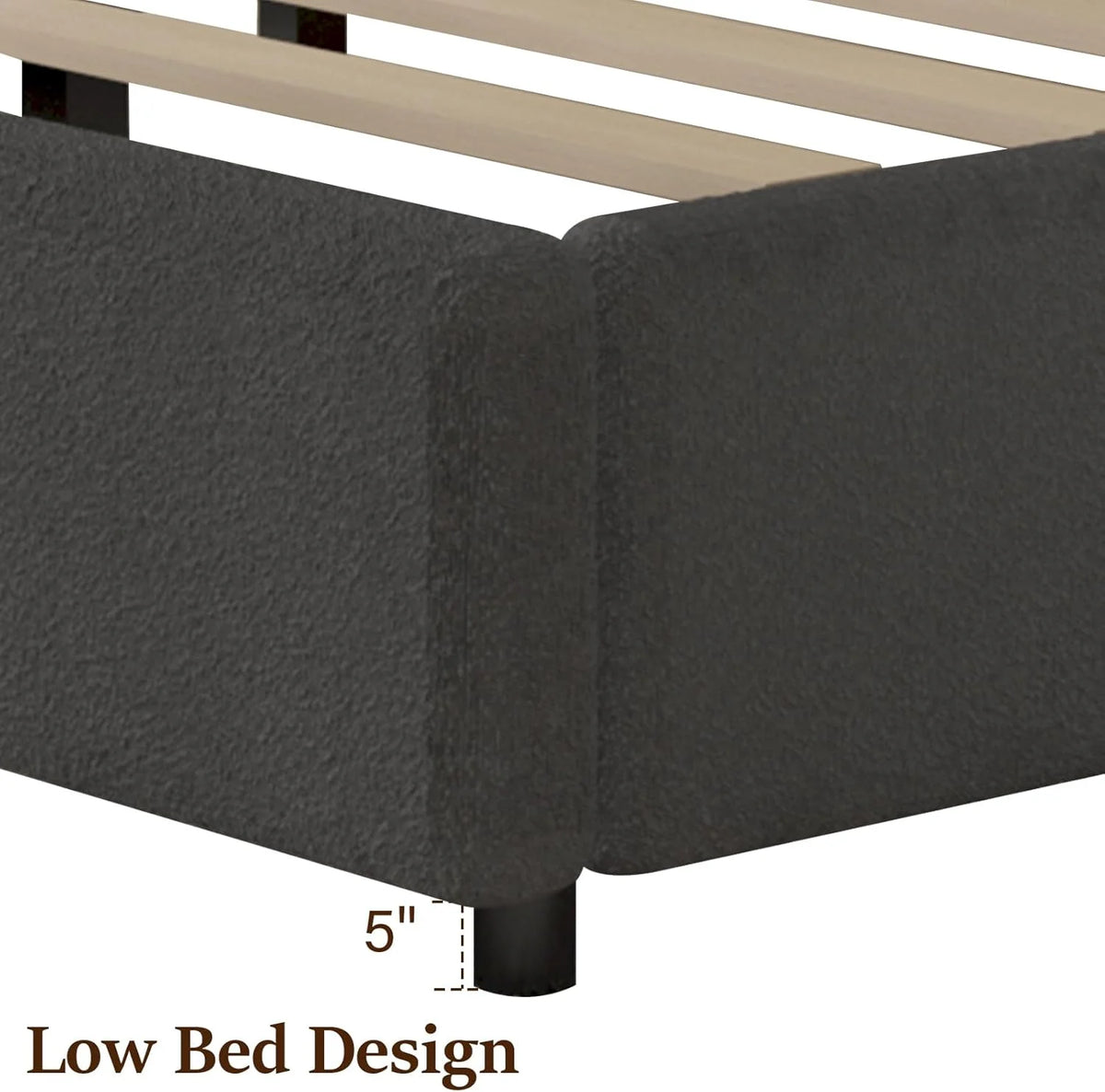 4 EVER WINNER Queen Size Bed Frame, Boucle Upholstered Bed Frame with Headboard, White Queen Bed Frame, White