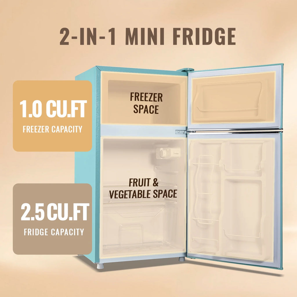 WANAI 3.5 Cu.ft Fridge with Freezer 2 Door Compact Refrigerator Adjustable Thermostat Silver New