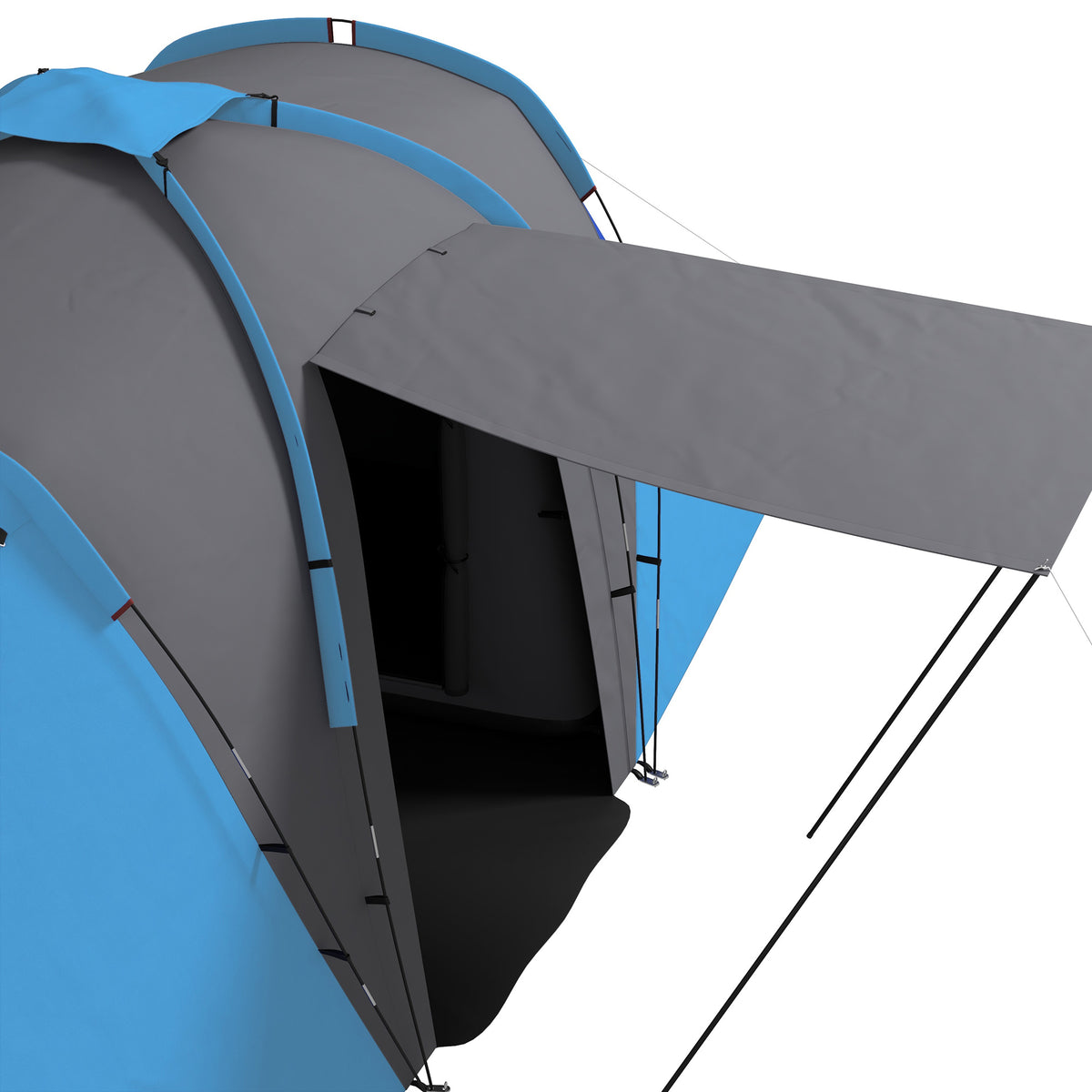 Outsunny Familien-Campingzelt 4-6 Pers. wasserdicht leicht einfach aufzubauen 2 große Türen Abmessungen 5,55 x 2,25 x 1,9 m Dunkelgrau und Blau