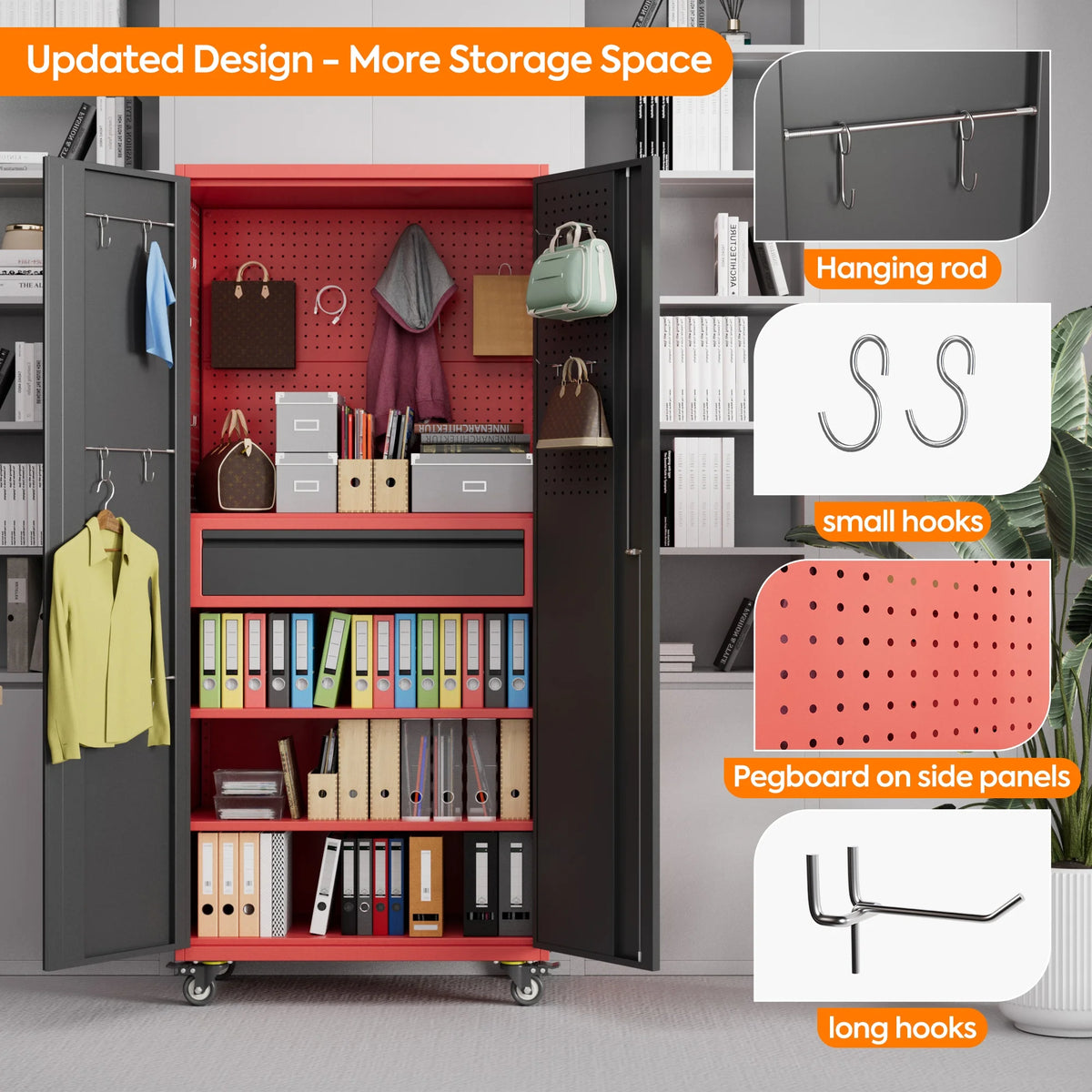 Aobabo Metal Storage Cabinet with Lock, Garage Storage Cabinet with Wheels, 72in Steel Storage Cabinet for Garage Home Storage, Black Required - Assembly