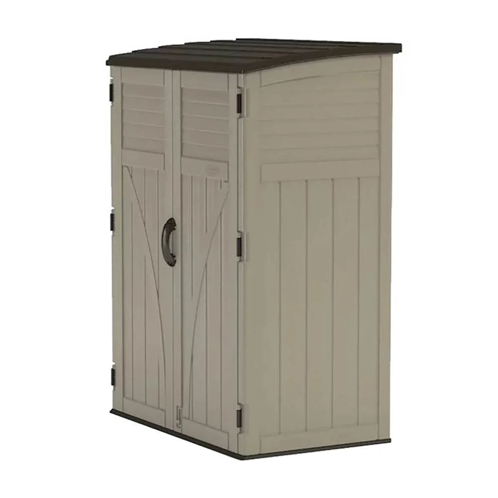 Suncast Large Vertical Shed for Storing Oudoor Tools, & Equipment, Sand