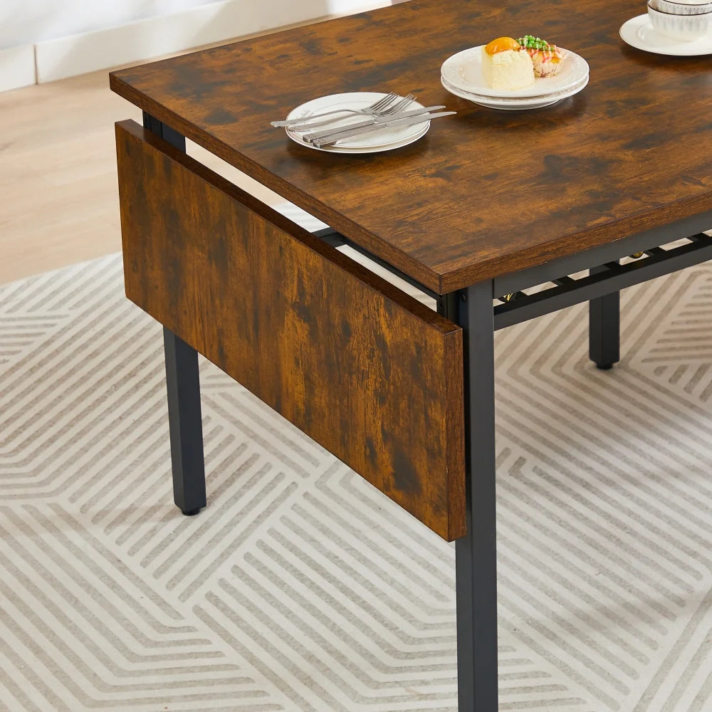 Folding Dining Table, Kitchen Table Foldable Dining Room Dinner Drop Leaf Tables for Small Spaces, Seats 2 - 6 People, 63.2'' L x 35.5'' W x 30.5'' H, Rustic Brown