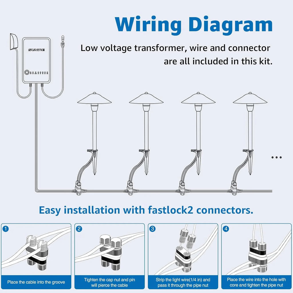 SUNVIE All - in - One Low Voltage Pathway Lighting Kit, 8 Pack LED Light with Transformer and Wire