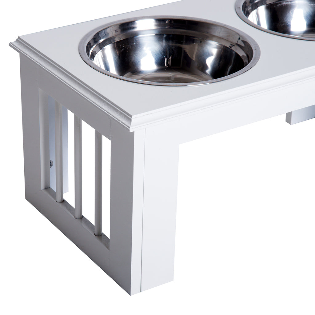 PawHut Hunde-Futterstation, rutschfest, 58,4 x 30,5 x 25,4cm, Weiß, 2L pro Napf