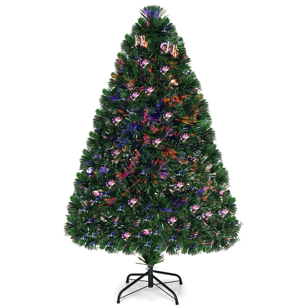 Costway 4ft Pre-Lit Fiber Optic PVC Christmas Tree Metal Holiday Green