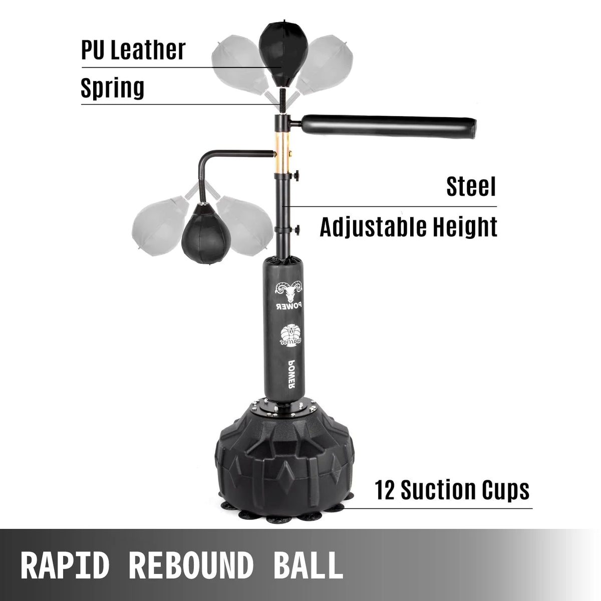 Vevorbrand Boxing Speed Trainer, Rapid - Reflex Boxing Bar, Training Boxing Ball with Reflex Bar & Gloves, Solid Speed Punching Bag Free Standing, Adjustable Height, for Adult&Kid, with Two Ball