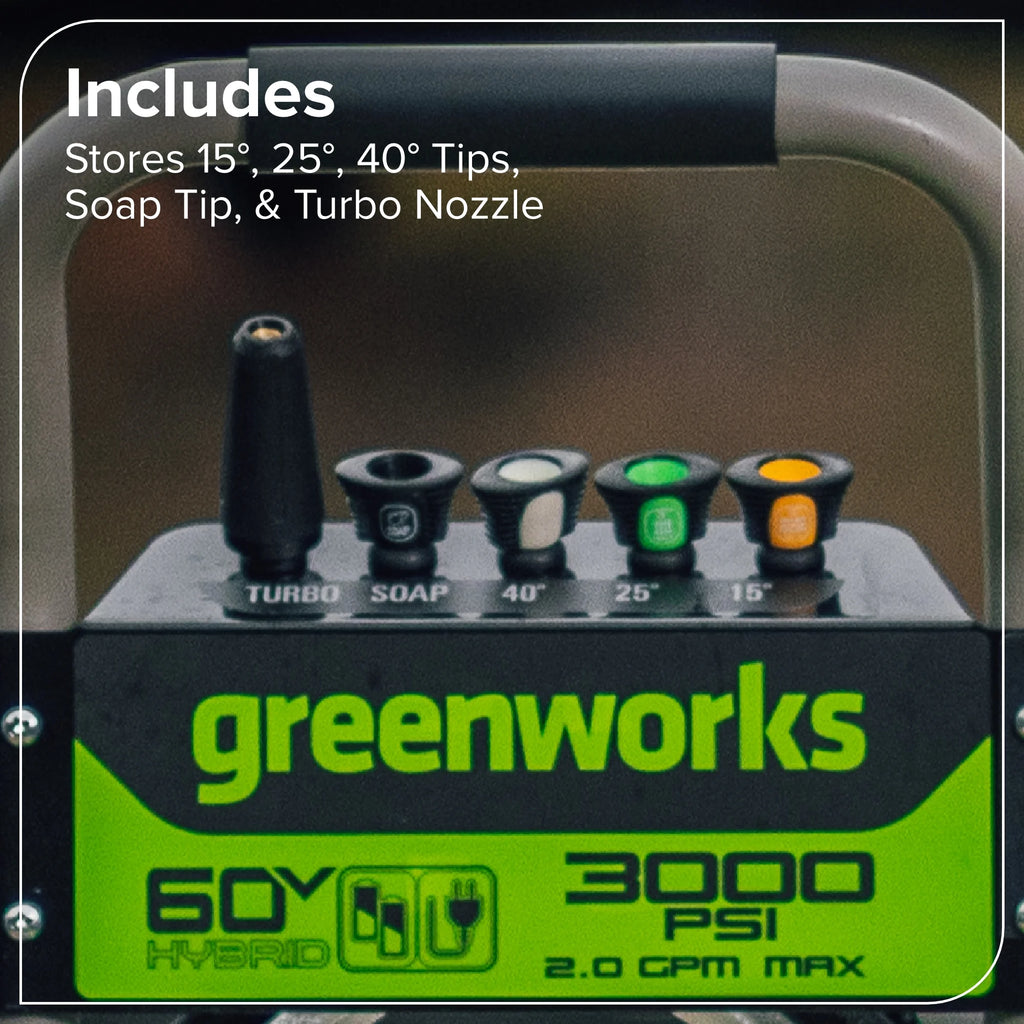 Greenworks Hybrid 60V 3000 MAX PSI at 2.0 GPM MAX Electric Pressure Washer + (2) 5.0ah Batteries & Dual - Port Charger 5128202