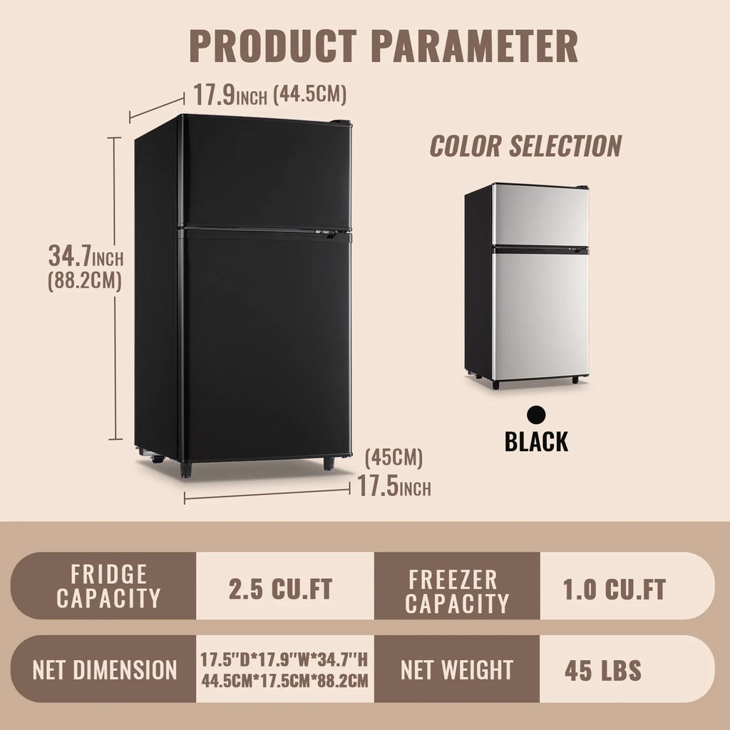WANAI 3.5 Cu.ft Fridge with Freezer 2 Door Compact Refrigerator Adjustable Thermostat Silver New