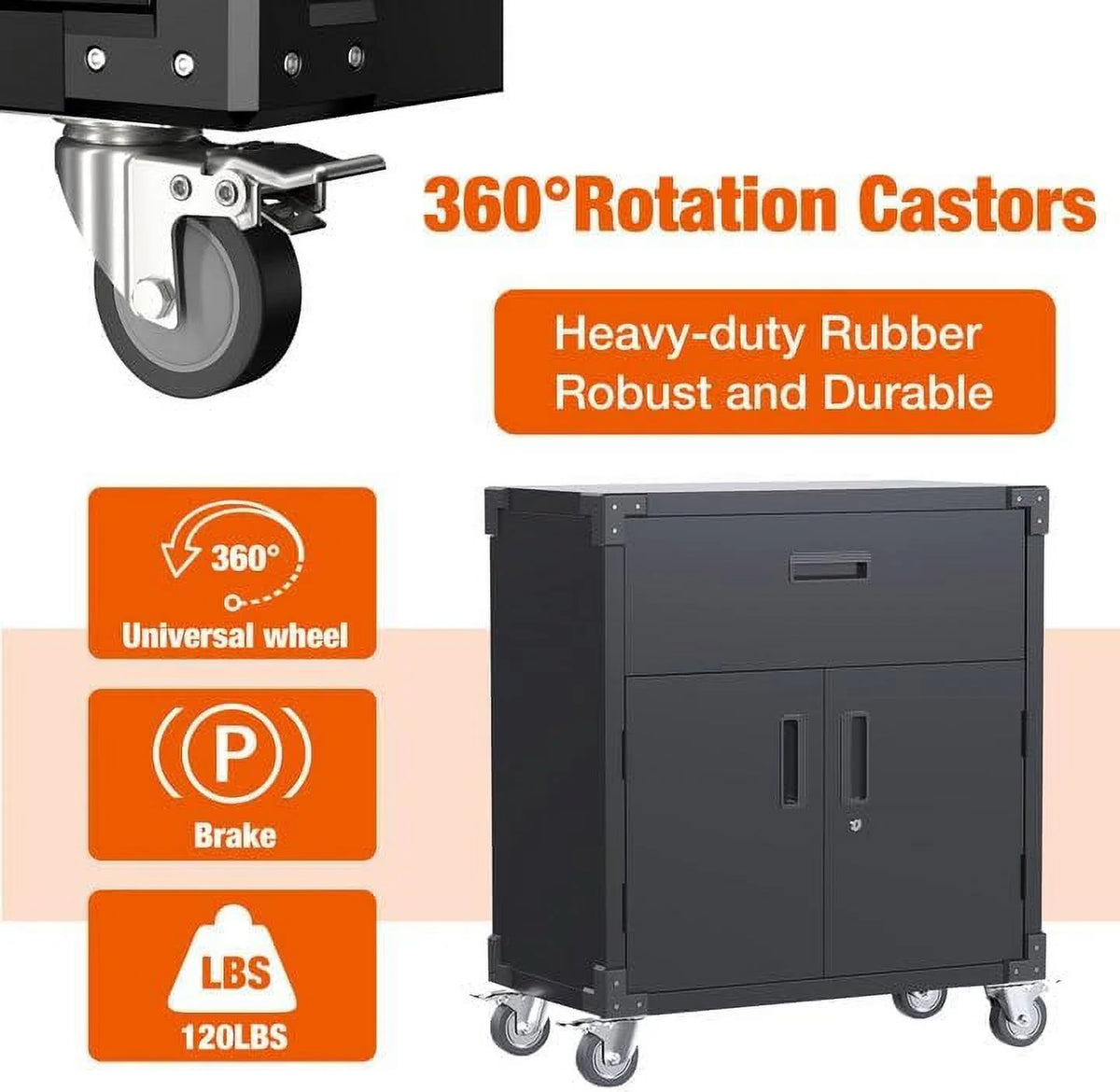 Aobabo Metal Storage Cabinet with Lock, Garage Storage Cabinet with Wheels, 72in Steel Storage Cabinet for Garage Home Storage, Black Required - Assembly