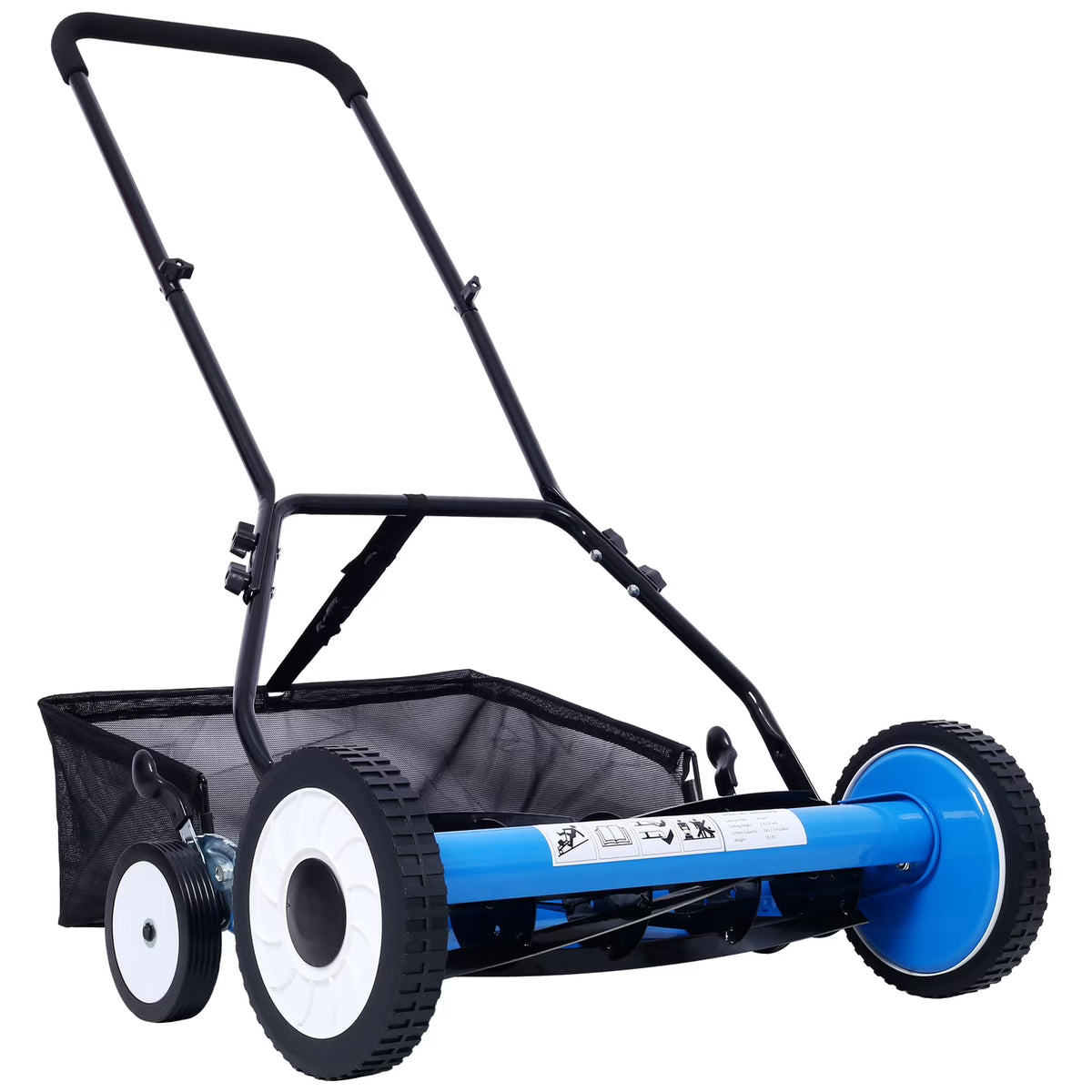 20 - Inch 5 - Blade Push Reel Lawn Mower with Grass Catcher 4 WHEELS BLUE COLOR