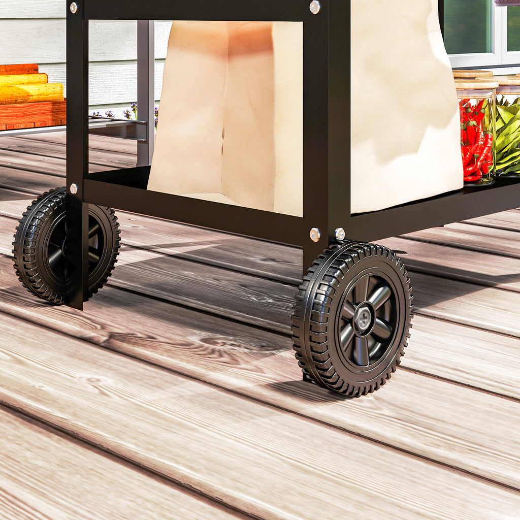 Outsunny Grillwagen 3-Etagen Servierwagen mit Arbeitsfläche Griffe Hülle Räder, BBQ Grilltisch Edelstahl 100x52x80cm Schwarz