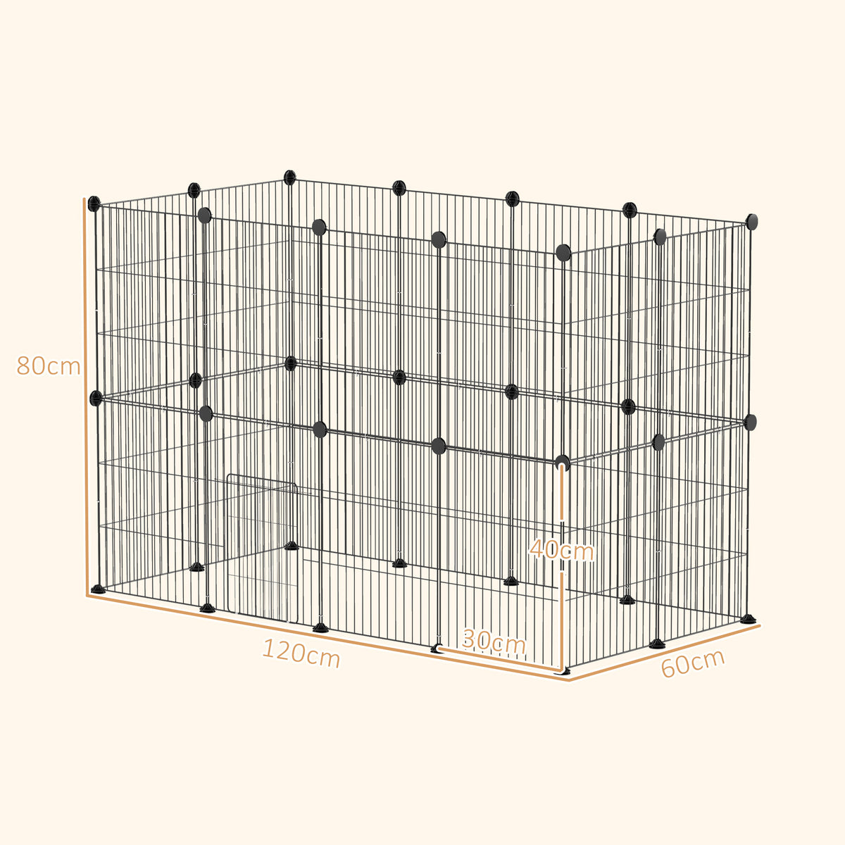 PawHut Kleintierkäfig, Außengehege, modulare Bauweise, 0,72 m² Fläche, Stahl, Schwarz