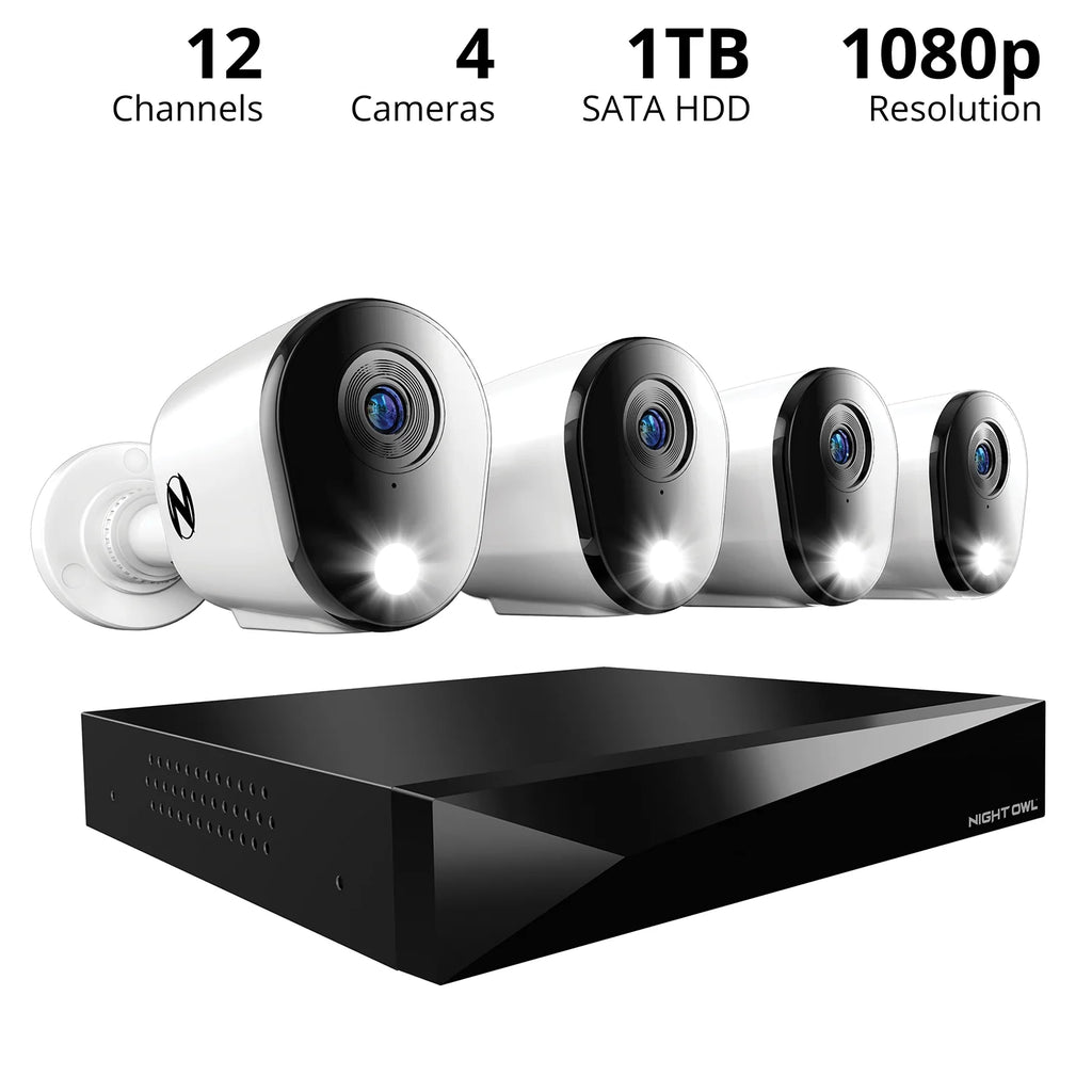 Night Owl? 2 - Way Audio 12 Channel DVR Security System with 1TB Hard Drive and 4 Wired 1080p Deterrence Cameras