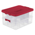 Sterilite 1427 Stack & Carry 2 Layer 24 Ornament Storage Box, Red Lid and Handle, See-Through Layers