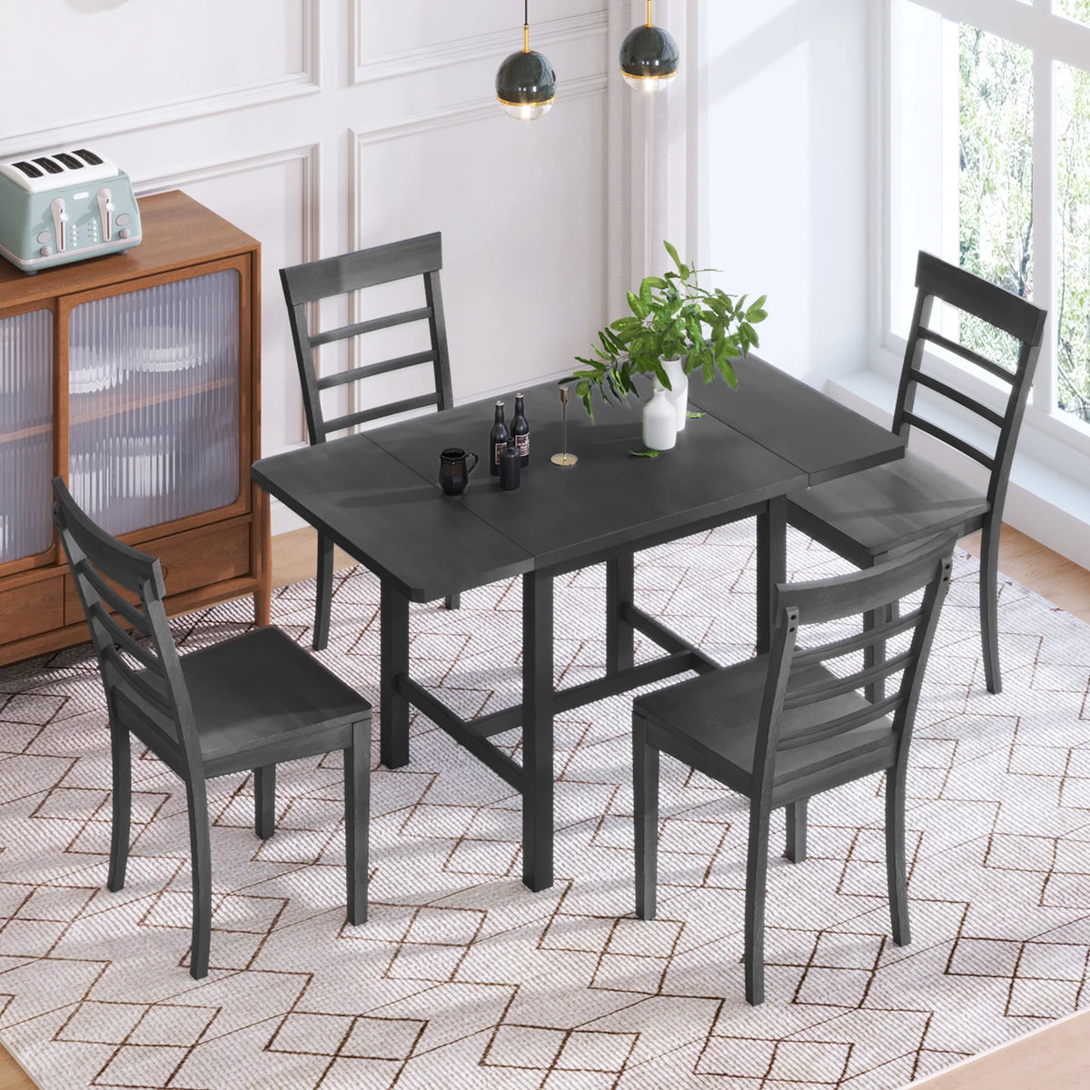 Harper & Bright Designs 5 Pieces Wooden Round Dining Table and Chair Set with Special - Shaped Legs and an Exquisitely Designed Hollow Chair Back for Dining Room