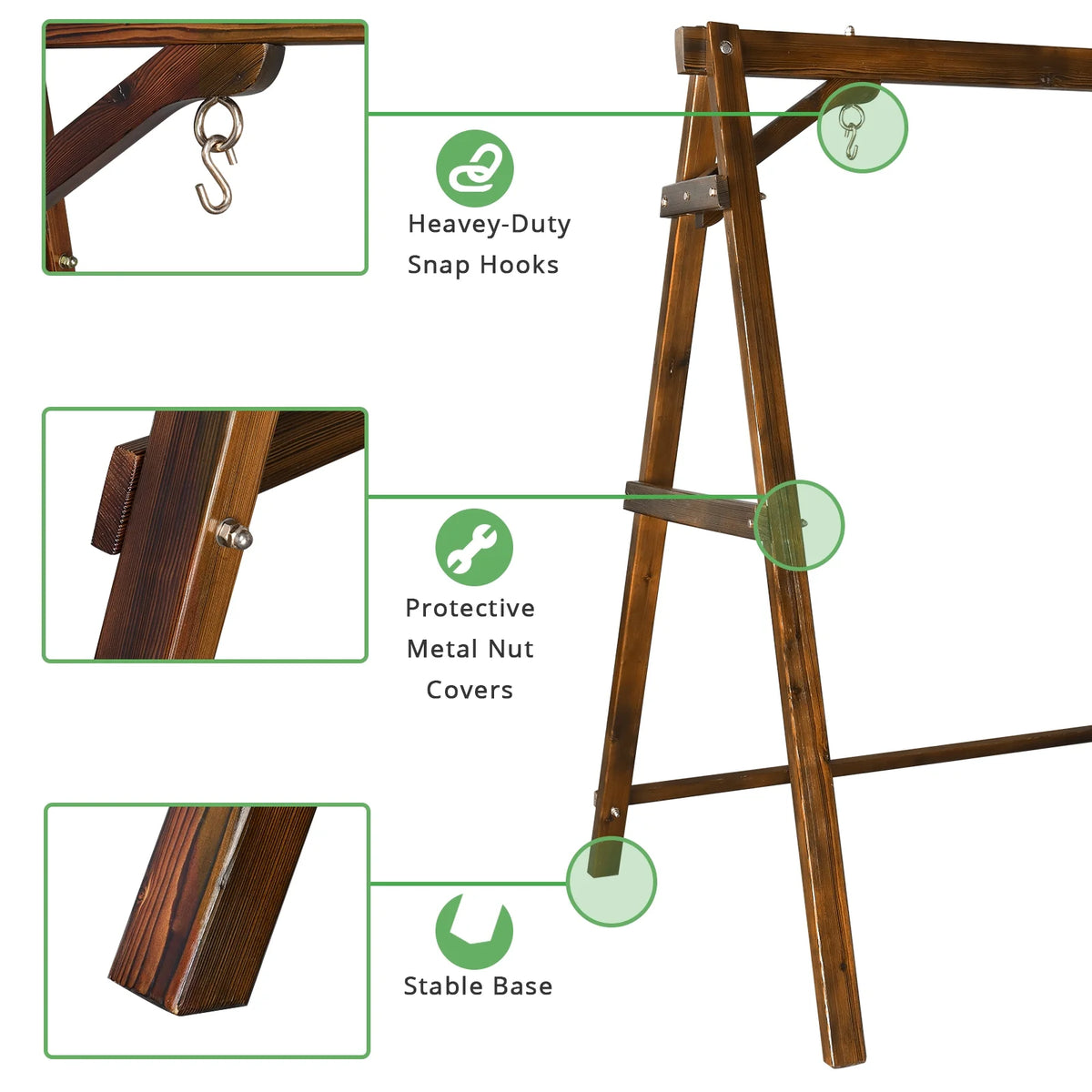 Overpatio Swing Frame Wooden Porch Swing Stand A - Frame 600 lb Capacity