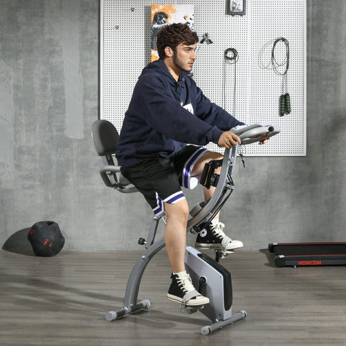HOMCOM Faltbares Heimfahrrad mit 8 Stufen magnetischem Widerstand, verstellbarem Rückenlehne-Sattel, ergonomischen Griffen Schwarz Silber