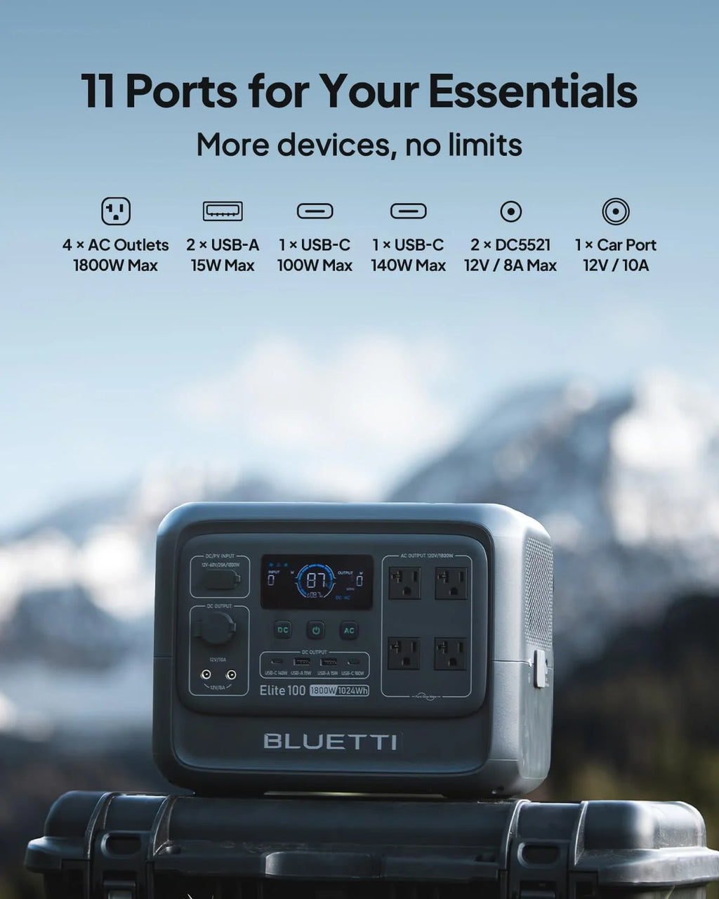 BLUETTI Elite 100 V2 Portable Solar Generator, 1024wh LFP Battery, 1800W AC Output, Compact Backup Power for Camping and Home