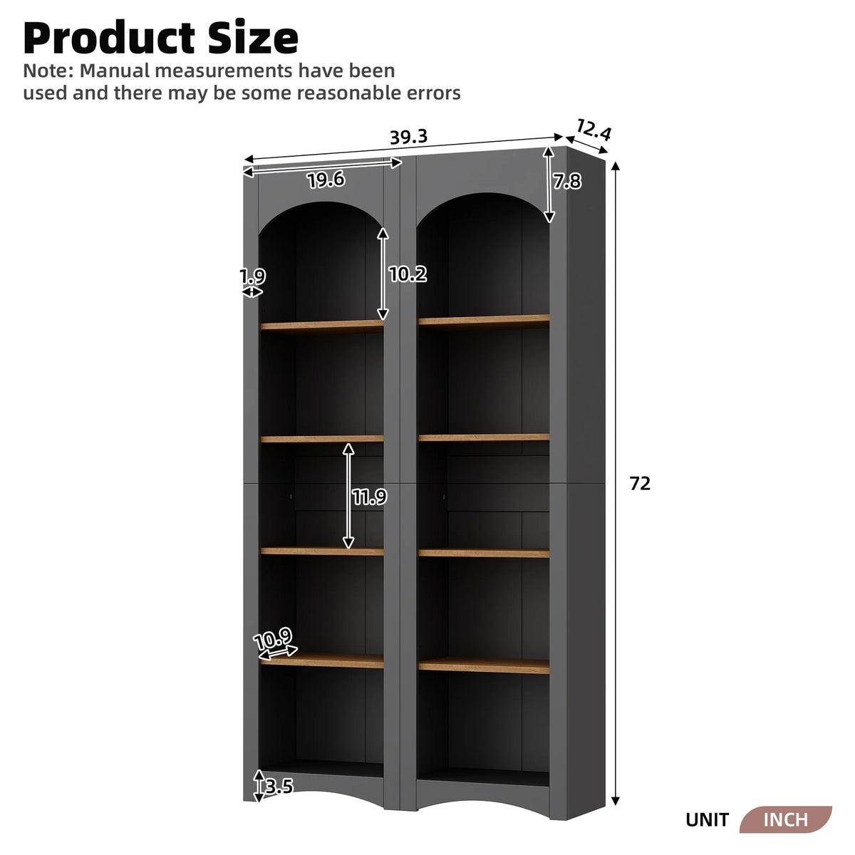 72"h Pantry Pair, 2, Adjustable Shelves, , Black Finish 2 Bookcase, Cabinet with Vintage Style