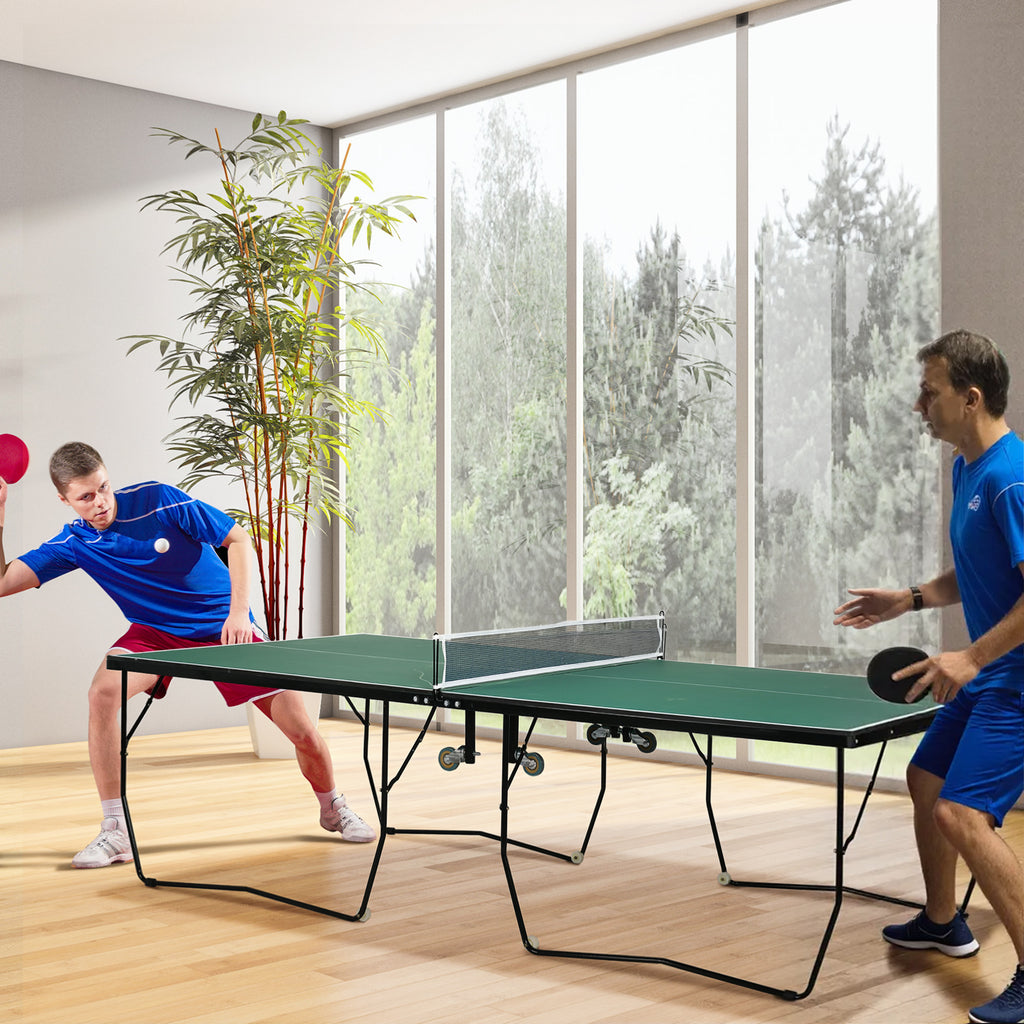 SPORTNOW Tischtennisplatte Tischtennis-Set, klappbar, 8 Rollen, inkl. Schläger u. Bälle, 274 cm x 152.5 cm x 76 cm, Grün