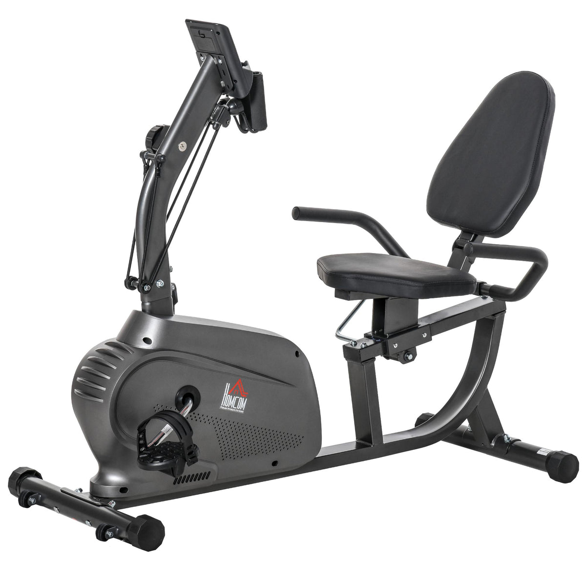 HOMCOM Liege-Heimtrainer Hometrainer magnetisch LCD-Display verstellbarer Sitz 2 Widerstandsbänder schwarz