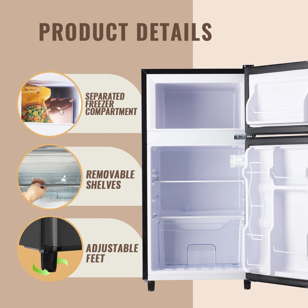 WANAI 3.5 Cu.ft Fridge with Freezer 2 Door Compact Refrigerator Adjustable Thermostat Silver New