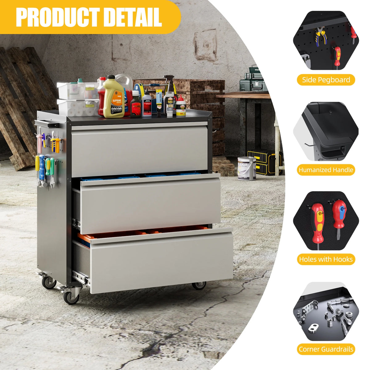 Aobabo Metal Storage Cabinet with Lock, Garage Storage Cabinet with Wheels, 72in Steel Storage Cabinet for Garage Home Storage, Black Required - Assembly