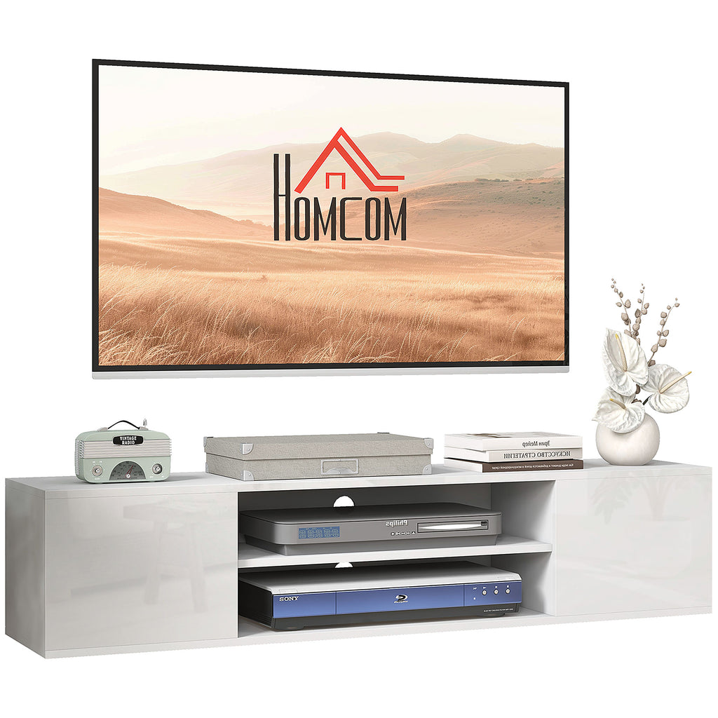 HOMCOM Wandmontiertes TV-Möbel im zeitgenössischen Stil 2 Schränke 2 zentrale Fächer und 2 Kabeldurchführungen 140 x 30 x 30 cm weiß