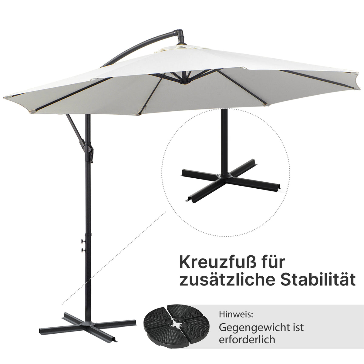 Outsunny Sonnenschirm mit Kurbel Wetterbeständig 3 m x 3 m x 2,5 m Stahl Polyester