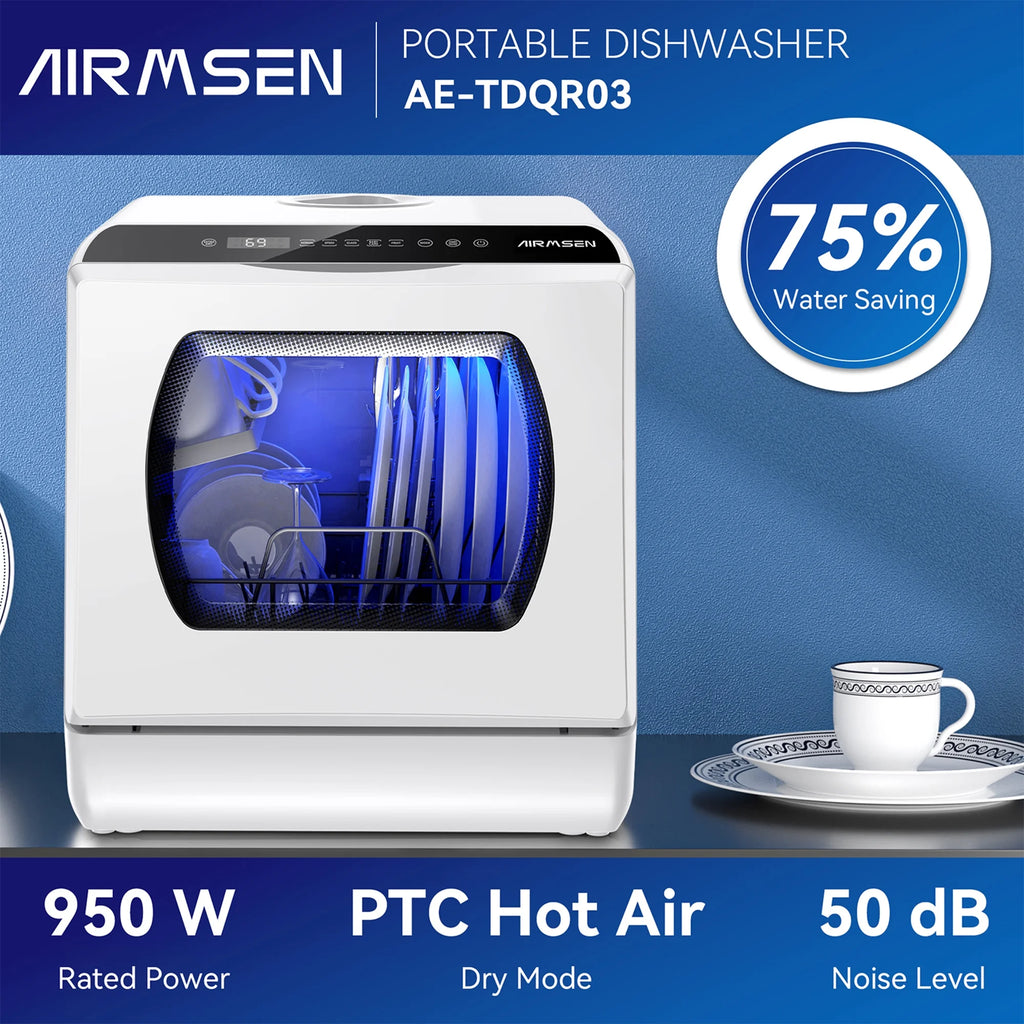 AIRMSEN Portable Countertop Dishwasher with 5 - Liter Built - in Water Tank and Air - Dry Function, 5 Washing Programs Mini Dishwasher, AE - TDQR03