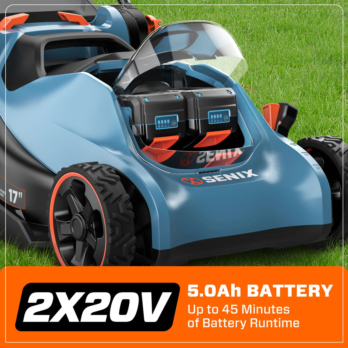 SENIX 40V Brushless 18in Deck Battery Lawn Mower, 17in Cutting Blade, 2 - in - 1 Mulching & Bagging Cordless Push Mower, 6 - Position Adjustment, LPPX2 - M5
