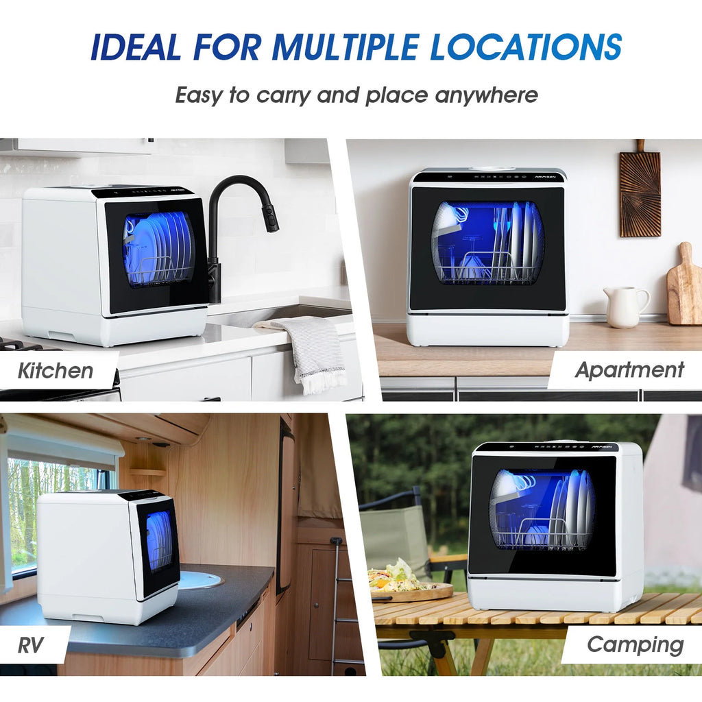 AIRMSEN Portable Countertop Dishwasher with 5 - Liter Built - in Water Tank and Air - Dry Function, 5 Washing Programs Mini Dishwasher, AE - TDQR03