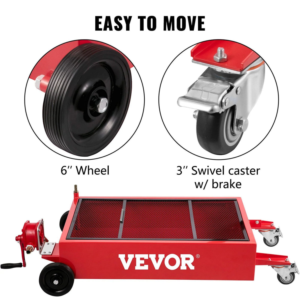 Large 20 Gallon Oil Drain Pan 76 L Capacity, Includes Pump, Hose & Swivel Wheels, Low Profile Oil Change Tank for Cars, Suvs, Trucks