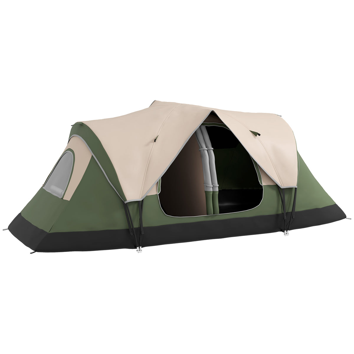 Outsunny Campingzelt, 2 Räume, Trennwand, für 6-8 Personen, Regenschutz, Dunkelgrün