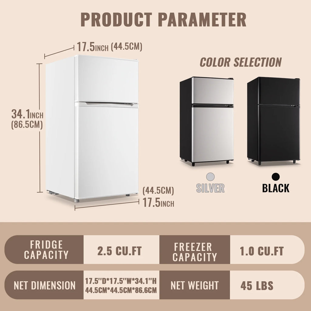WANAI 3.5 Cu.ft Fridge with Freezer 2 Door Compact Refrigerator Adjustable Thermostat Silver New