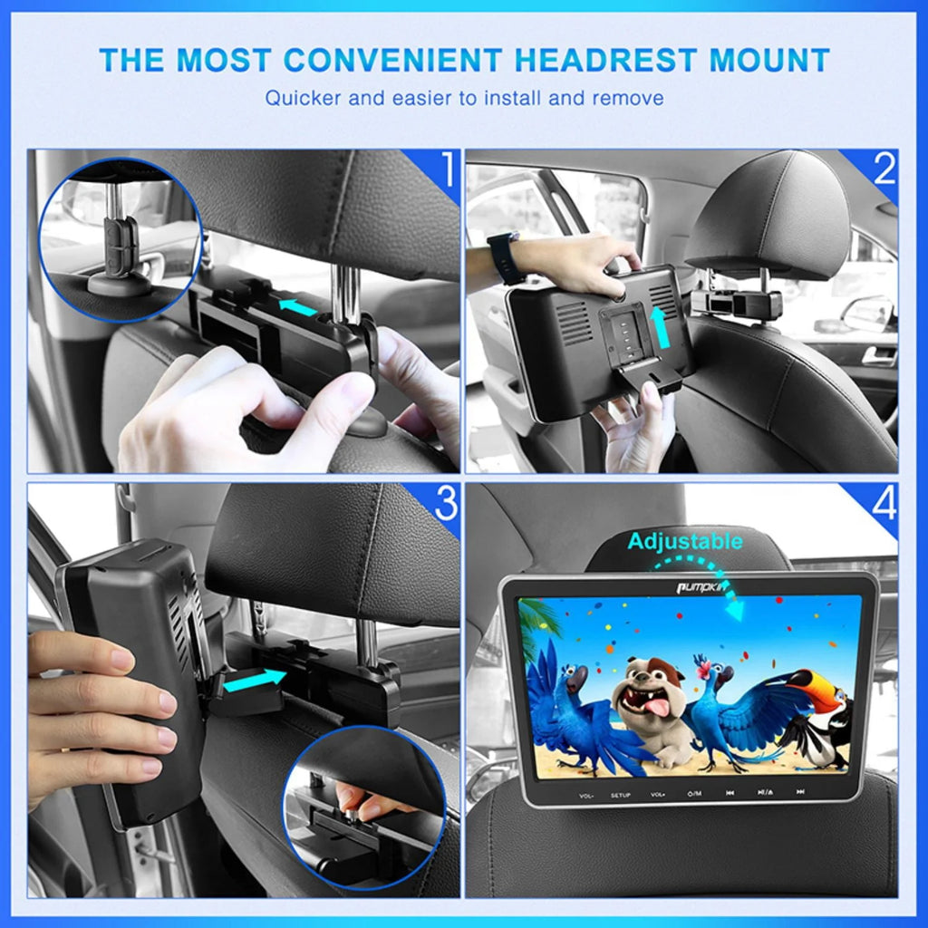 Pumpkin 10.1?dual Headrest DVD Players for Car with Headphones, 2 Mount Brackets HDMI Input Region Free Last Memory