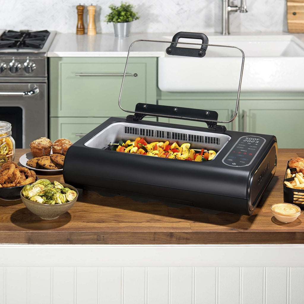 Station Indoor Smokeless Grill with Guided Cooking. Black