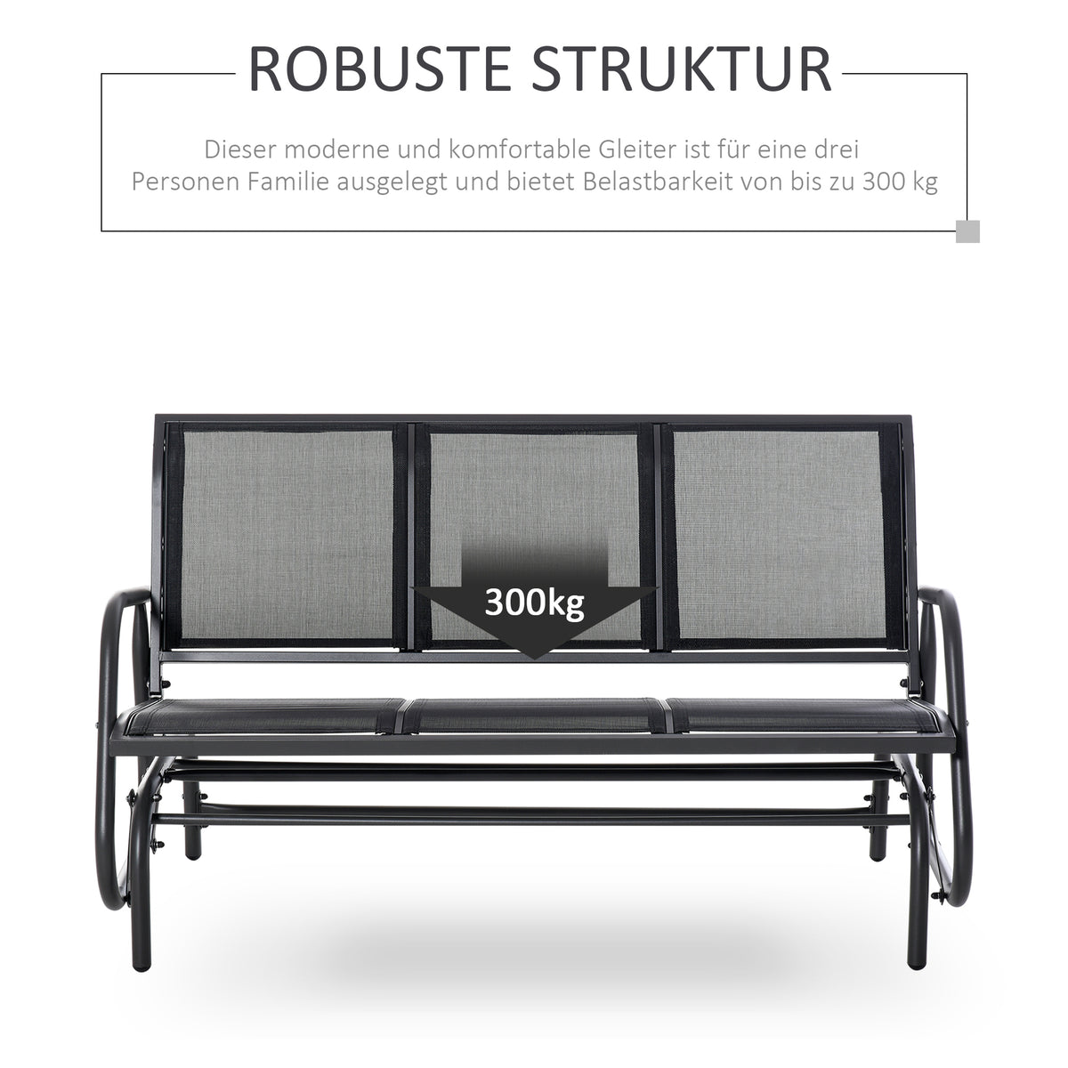 Outsunny 3-Sitzer Schaukelstuhl Gartenbank mit Schaukelmechanismus Gartenschaukel Sitzbank aus Metall Parkbank bis 300 kg belastbar Gartenmöbel für Garten, Terrasse, 147 x 70 x 85 cm Dunkelgrau