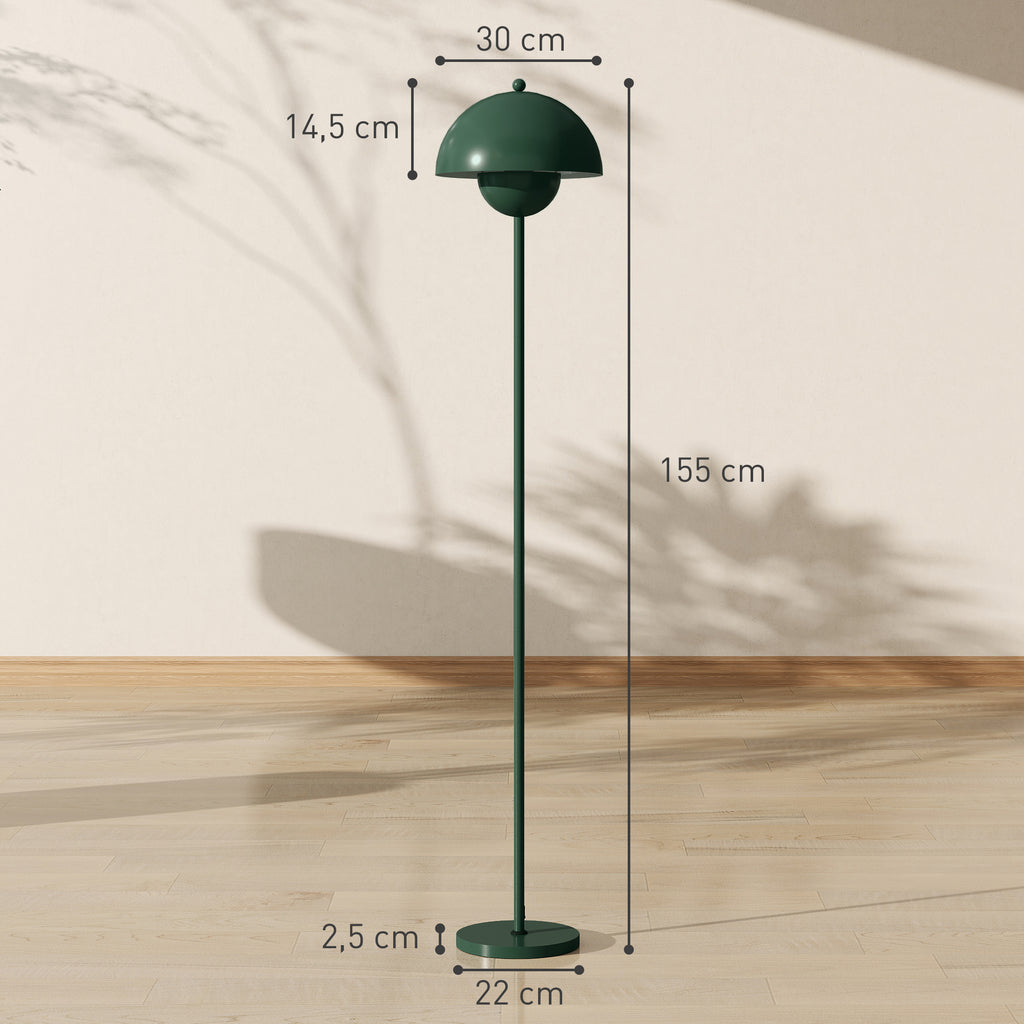 HOMCOM Stehlampe, runder Schirm, Fußschalter, langes Kabel, eleganter Look, Stahl, Grün