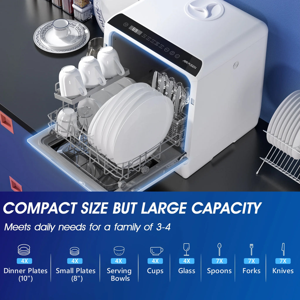 AIRMSEN Portable Countertop Dishwasher with 5 - Liter Built - in Water Tank and Air - Dry Function, 5 Washing Programs Mini Dishwasher, AE - TDQR03
