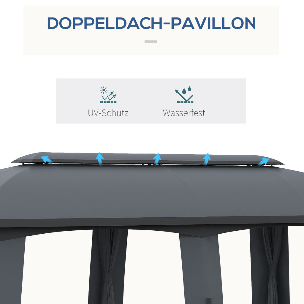 Outsunny Pavillon, Partyzelt, mit Fliegennetzen, Winddach, bis 15 Personen, dunkelgrau, 3 x 6 x 3 m