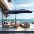 Phi Villa 15ft Patio Umbrella Double-Sided Outdoor Market Extra Large Umbrella with Crank Umbrella Base Included (Blue)