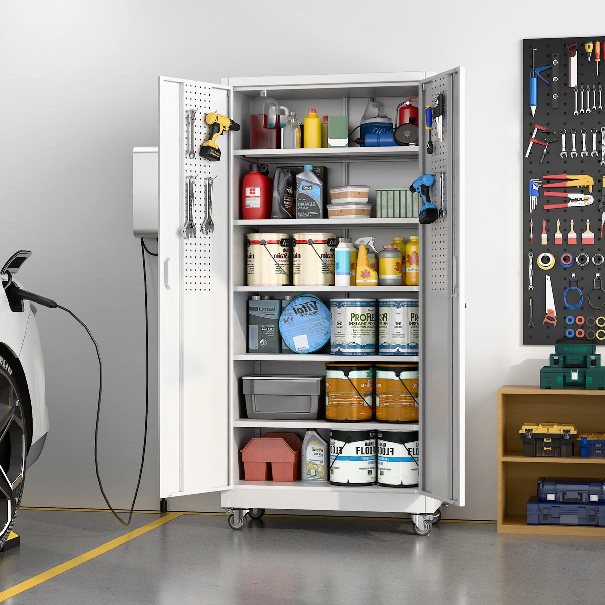 Aobabo Metal Storage Cabinet with Lock, Garage Storage Cabinet with Wheels, 72in Steel Storage Cabinet for Garage Home Storage, Black Required - Assembly