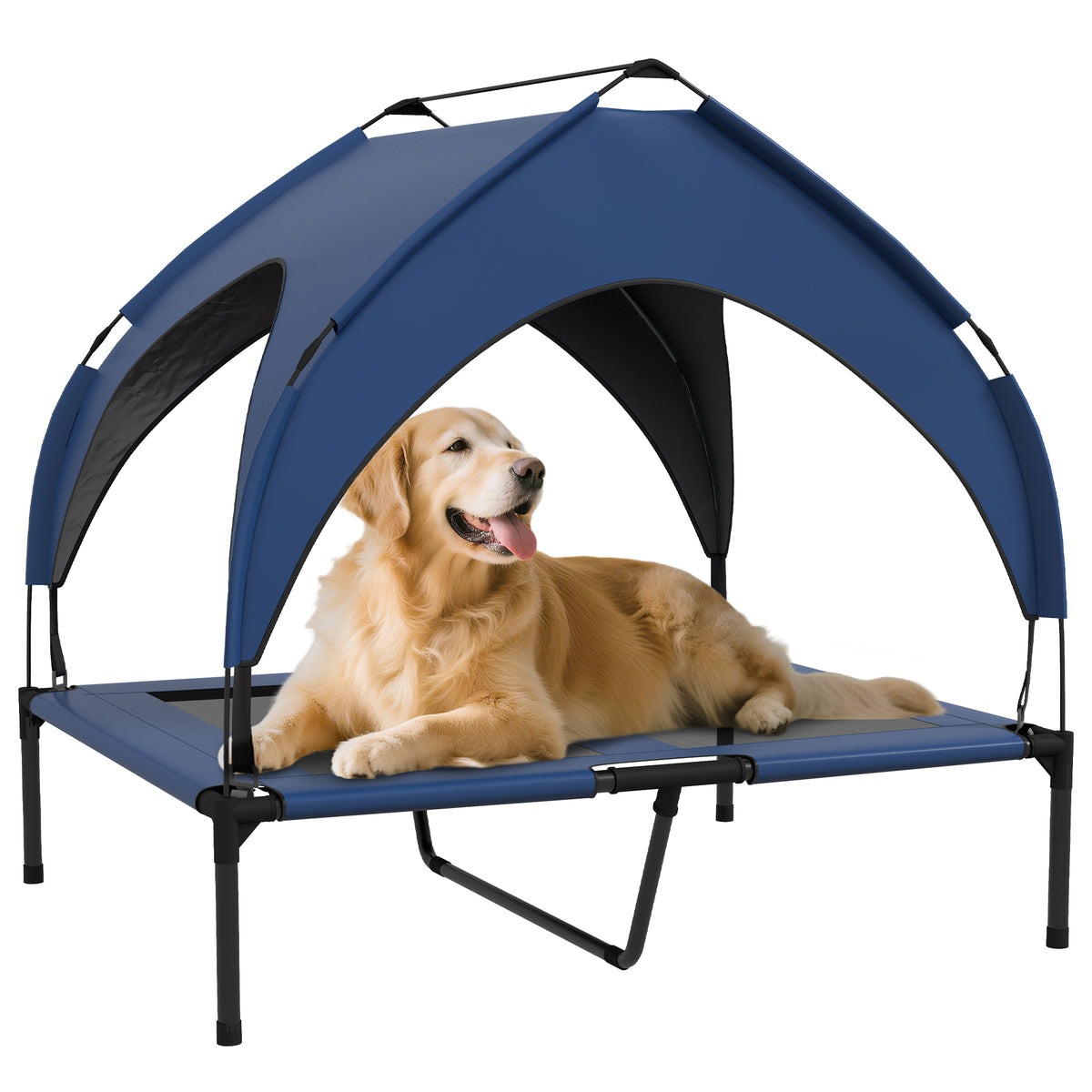 PawHut Hundebett mit Dach, atmungsaktiv, wasserabweisend, bis 30 kg, 91 x 76 x 89 cm, Dunkelblau