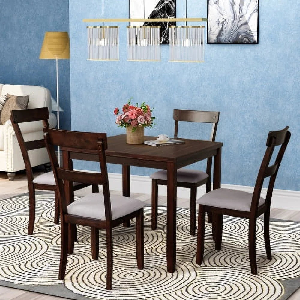 Harper & Bright Designs 5 Pieces Wooden Round Dining Table and Chair Set with Special - Shaped Legs and an Exquisitely Designed Hollow Chair Back for Dining Room