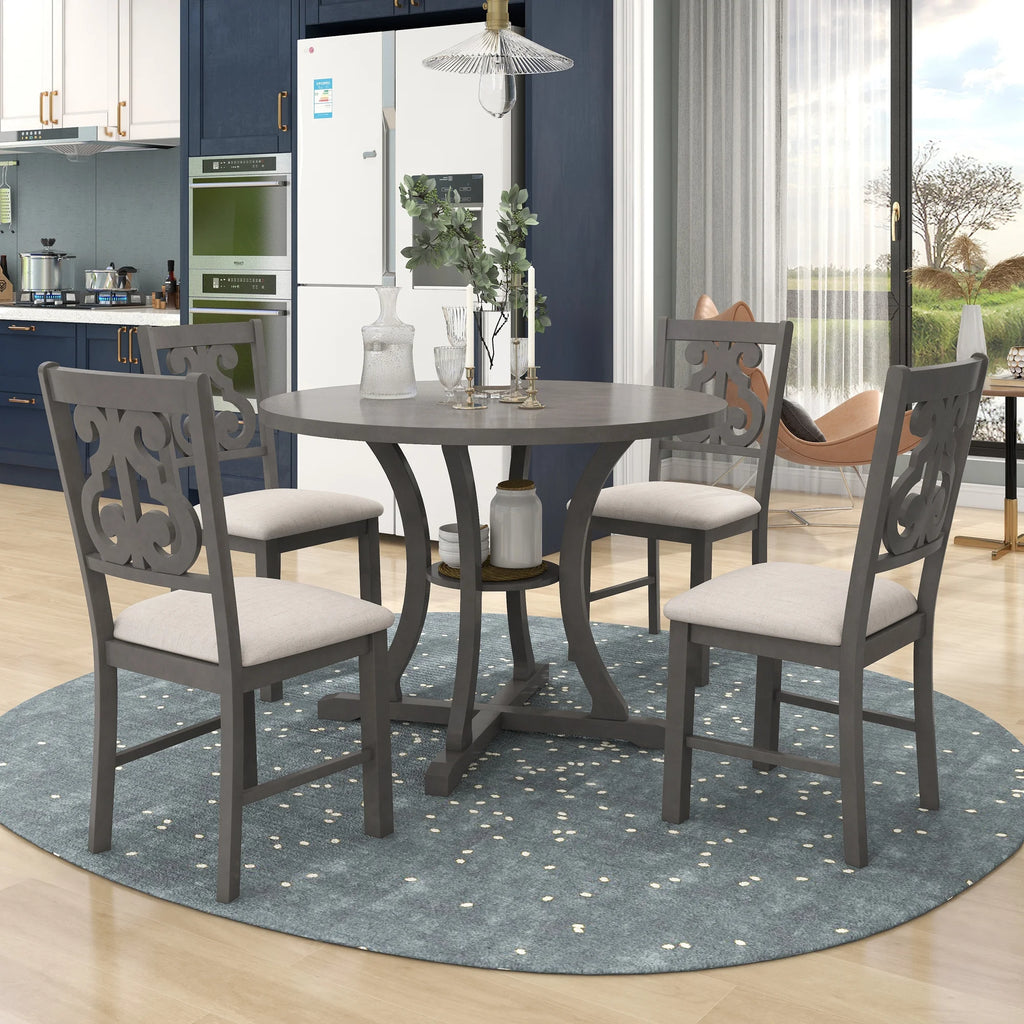 Harper & Bright Designs 5 Pieces Wooden Round Dining Table and Chair Set with Special - Shaped Legs and an Exquisitely Designed Hollow Chair Back for Dining Room