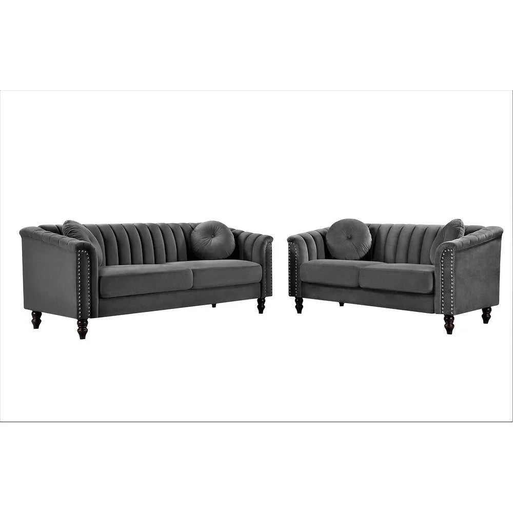 Uspridefurniture Hills Tufted Back 2pcs Living Room Set, Black Velvet